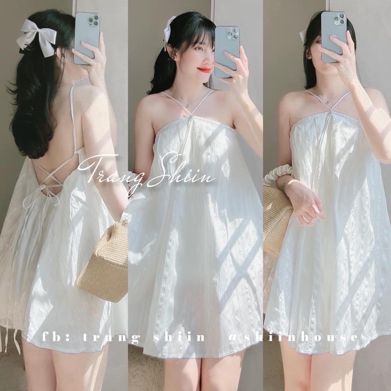 Đầm yếm trắng đan dây hở lưng (kèm ảnh thật)