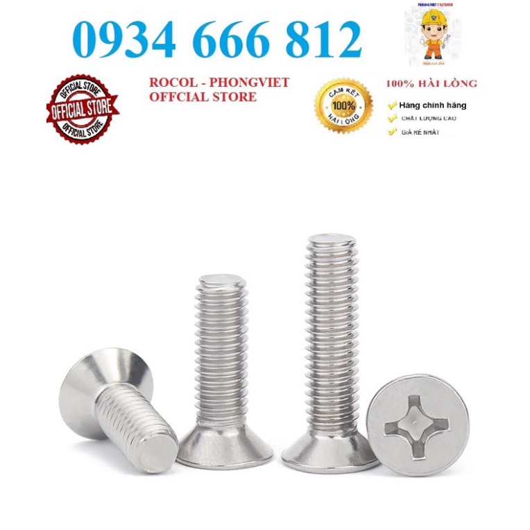 Combo 50c Vít pake Đầu Bằng INOX 304 M4, M4X8, M4X10, M4X12, M4X16,M4X20, M4X25, M4X30, M4x40