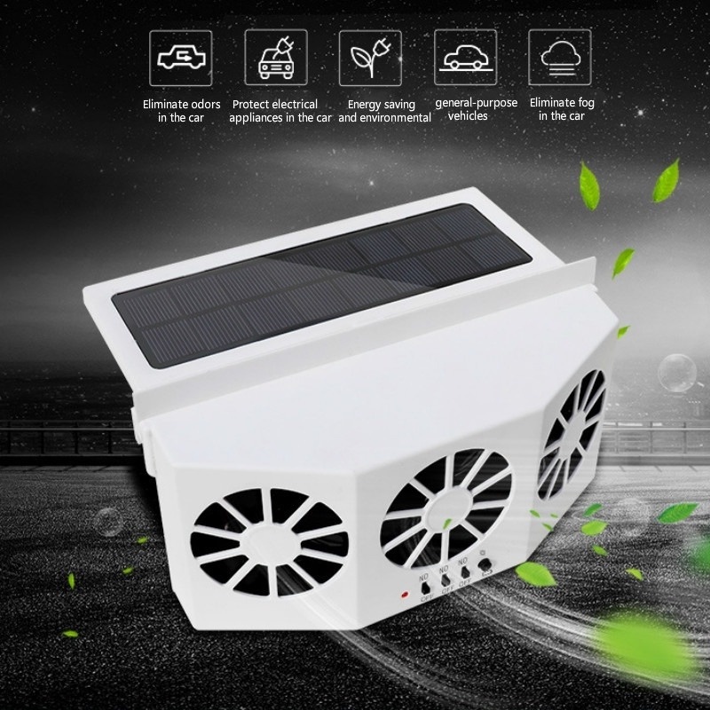 Quạt treo trên ô tô, sạc năng lượng mặt trời + USB, bộ làm mát ô tô, quạt thông gió