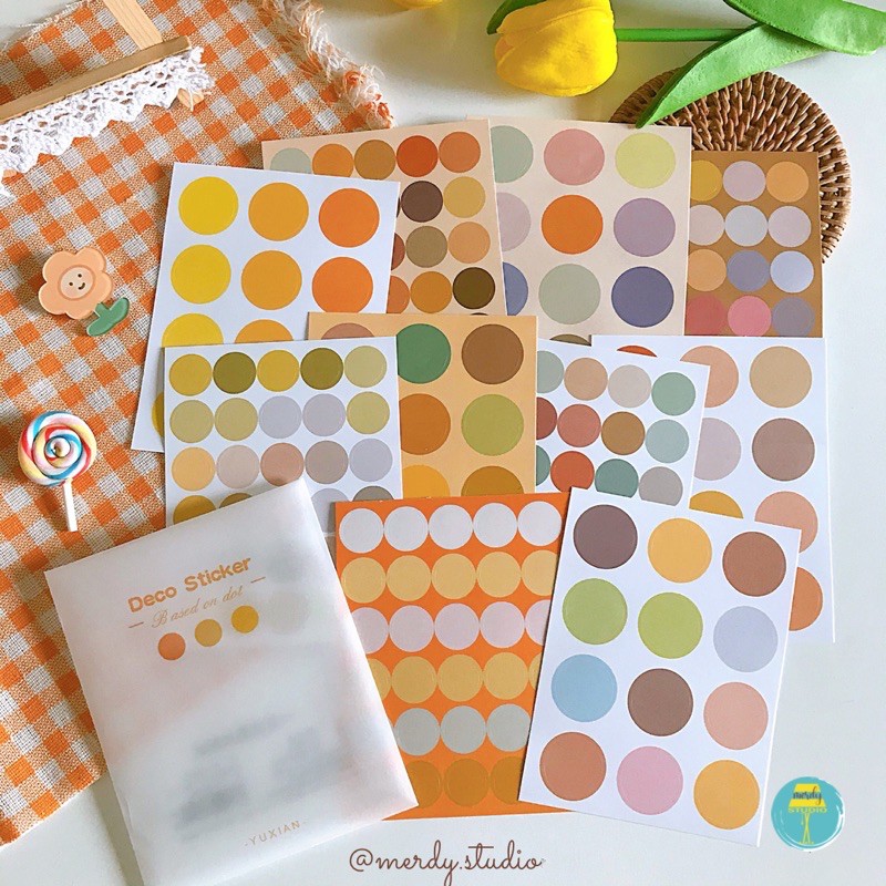 Set 10 tấm sticker tròn 168 miếng dán trang trí theo tone màu