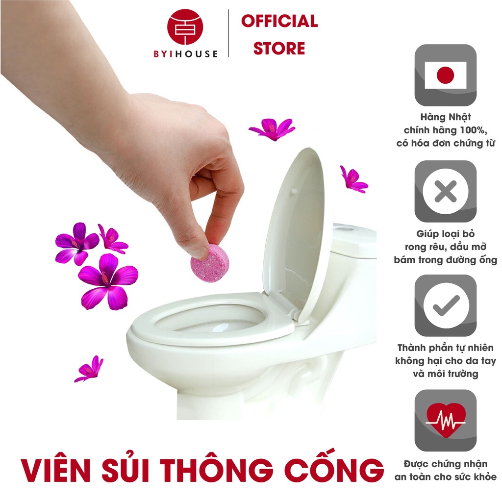 Viên Thông Cống Toilet, Thông Bồn Cầu BYI HOUSE Nhật Bản Hương Hoa Anh Đào Khử Mùi Diệt Khuẩn Chính Hãng SANADA K983
