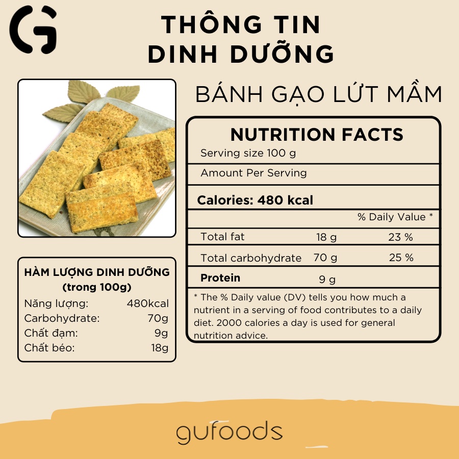 [Gift] Bánh gạo lứt mầm GUfoods - Ăn kiêng, Thực dưỡng, Thuần tự nhiên - 500g, Vị Yến mạch