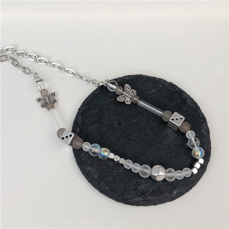Dây chuyền chuỗi hạt tròn mặt hình bướm màu trong mờ thời trang dành nam và nữ