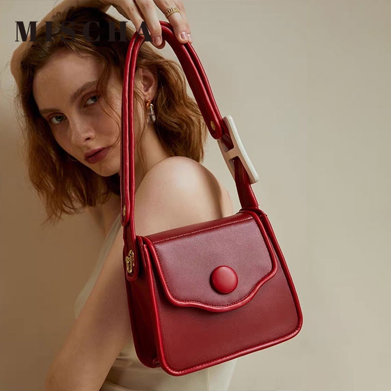 Mischa Túi Đeo Vai Bằng Da PU Cao Cấp Màu Trơn Phong Cách Cổ Điển Thời Trang Dễ Phối Đồ