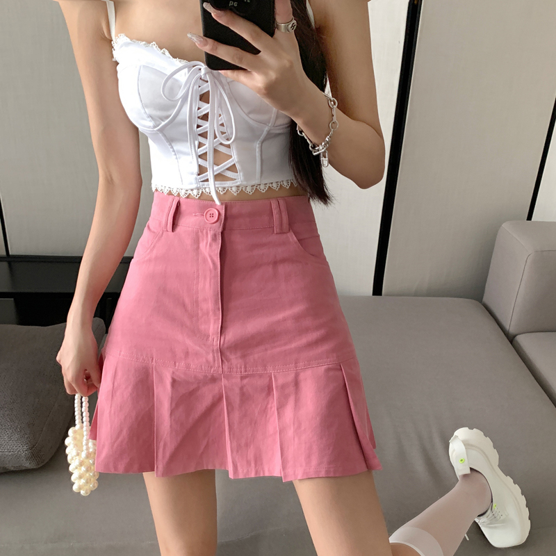 Chân váy jeans chữ A eo cao nhún bèo thời trang năng động cho nữ | BigBuy360 - bigbuy360.vn