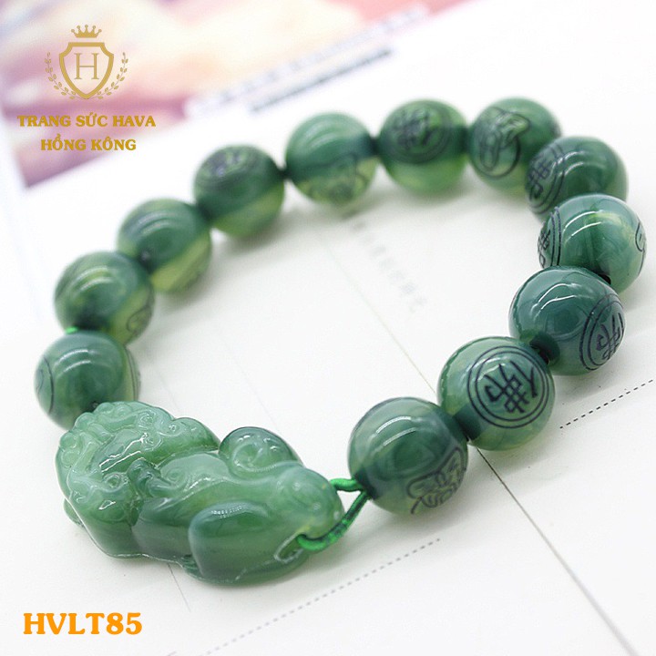Lắc Tay Nam, Vòng Tay Nữ Tỳ Hưu Đá Màu Xanh 12 Ly - Trang Sức Hava Hong Kong - HVLT85