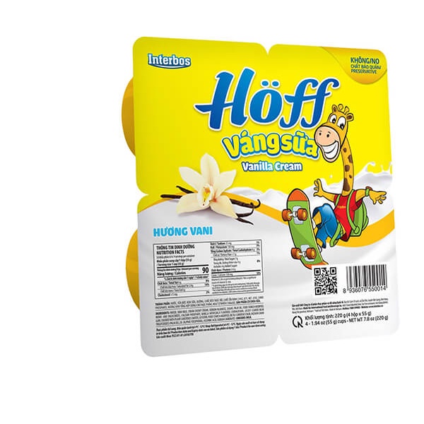 4 hộp váng sữa tươi Hoff hương vani và sữa non Hoff 220gr (55g x 4)