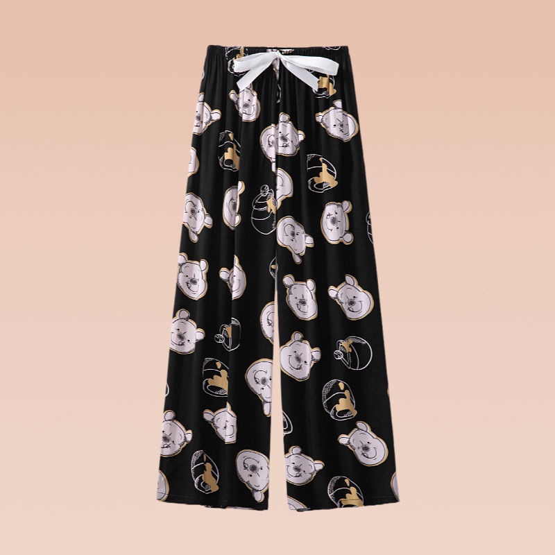 Quần Ngủ Vải Cotton Lụa Ống Rộng Thoáng Mát Cá Tính Cho Nữ