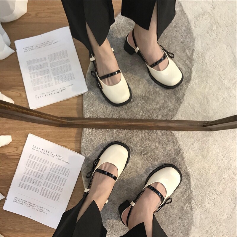 Giày gót cao quai mix màu buộc nơ cnk | Ảnh thật