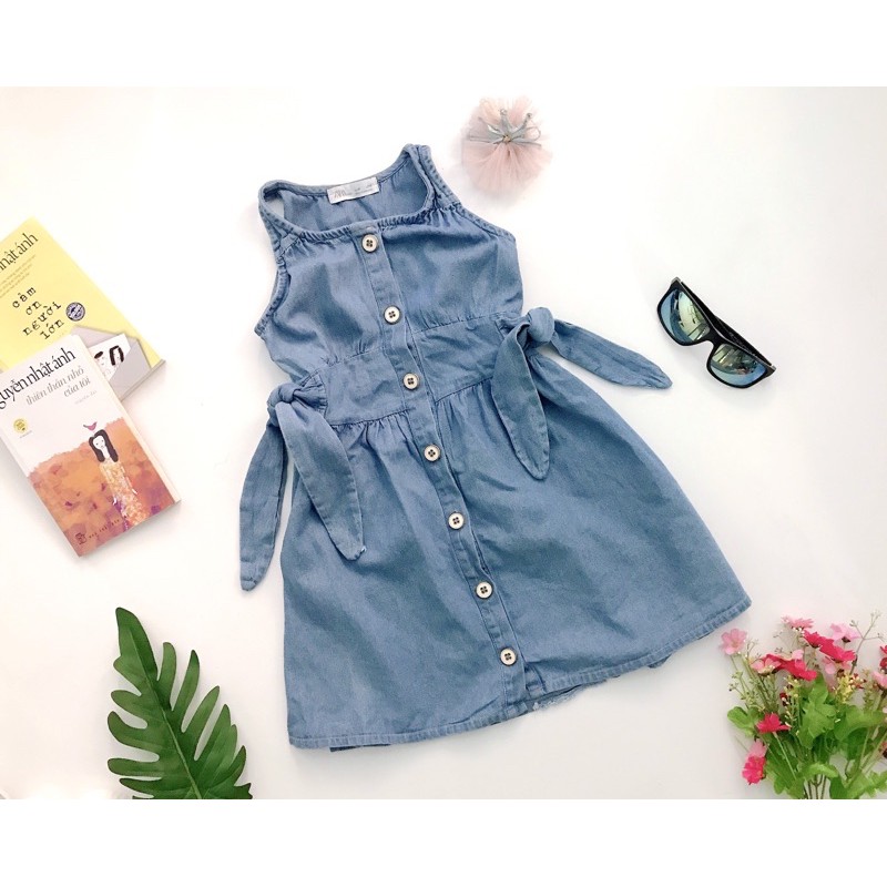 Đầm vải denim thắt nơ Zara cho bé từ 6y-10y