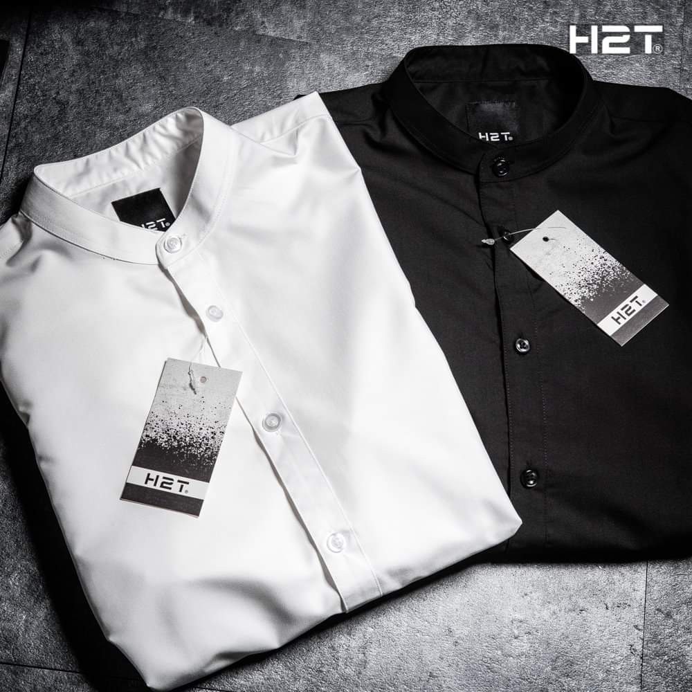 sơ mi nam cổ tàu chất liệu lụa thái cao cấp màu đen và màu trắng vải bóng nhẹ mềm mặc mát không nhăn | BigBuy360 - bigbuy360.vn