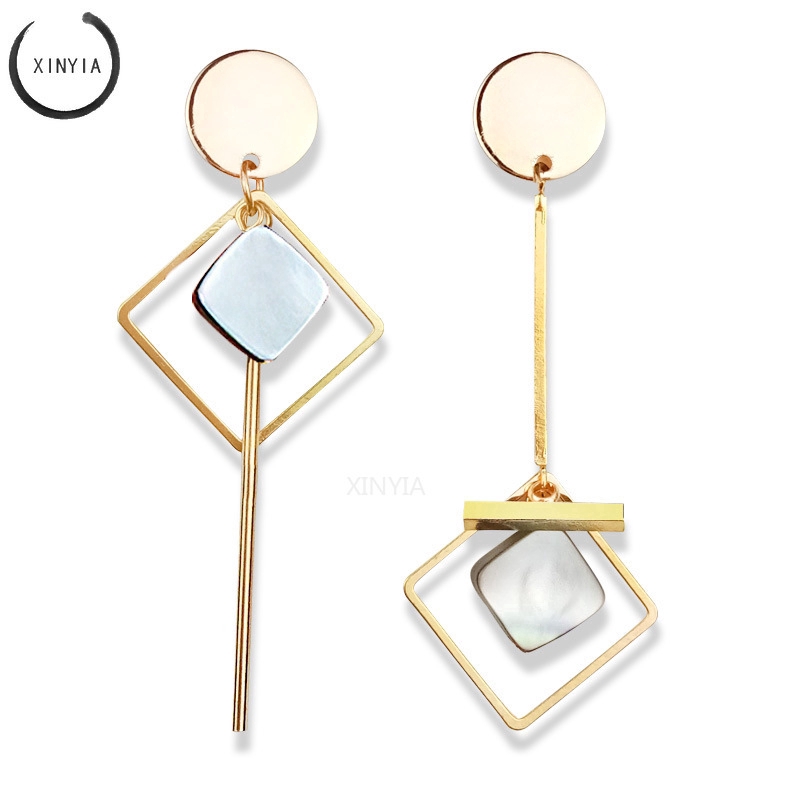 Korea Asymmetrical Geometric Tassel Simple Earrings