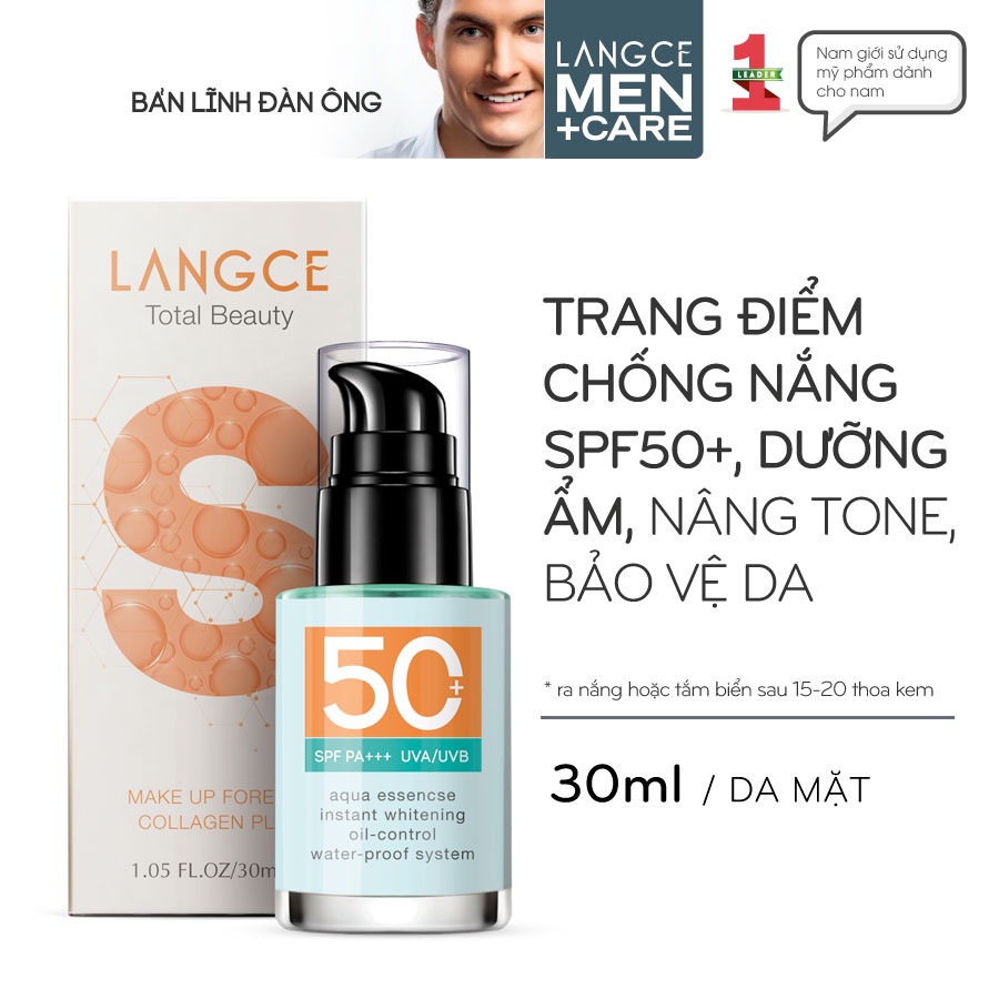 Kem Chống Nắng Trang Điểm 2in1 Spf45 30ml cho Nam TẶNG Gel Vệ Sinh Vùng Kín Nam 100ml LANGCE