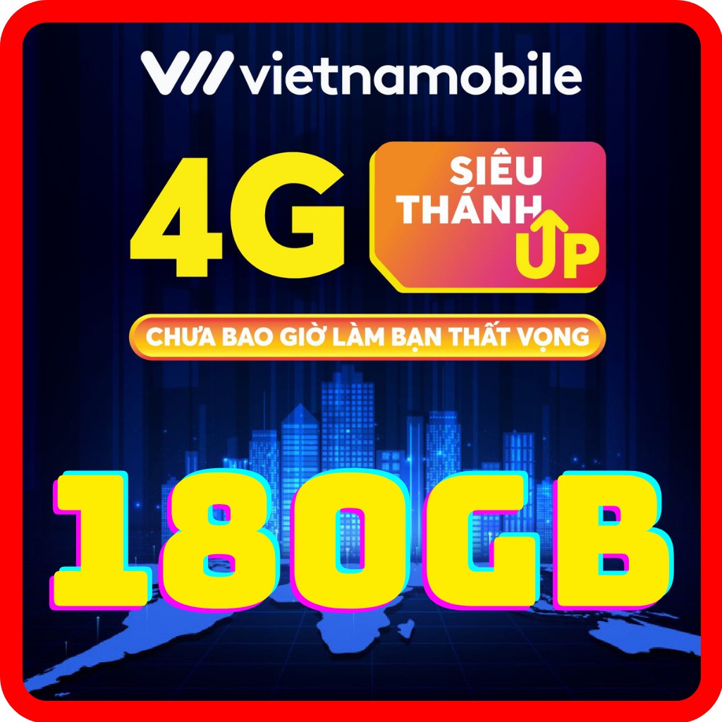 Sim 4G Vietnamobile Siêu Thánh Up Data 180Gb/tháng - Free tháng đầu - Free gọi &nhắn tín - Sim lấy mã OTP, tạo fb-zl-gg