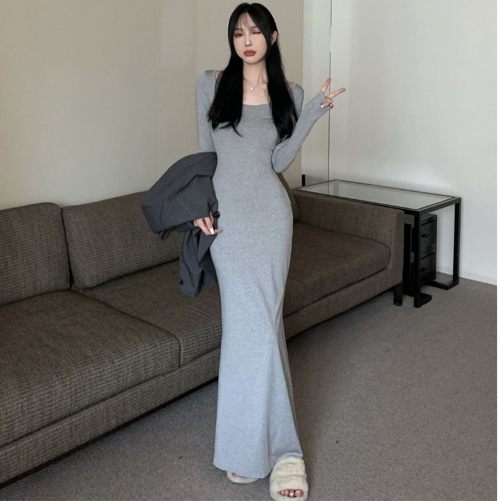 Váy body dáng dài đuôi cá, đầm body dài tay dáng dài nữ hàng cao cấp order Taobao nhà Oanhdilys