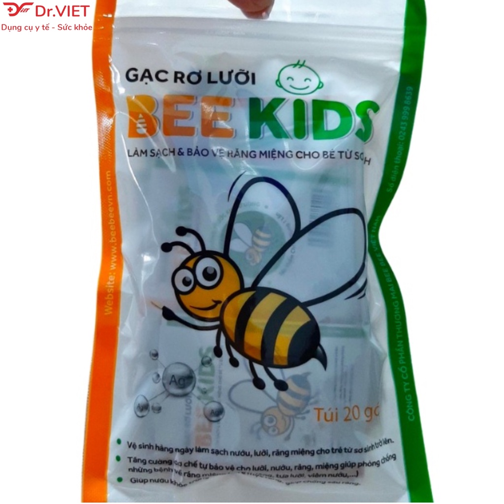 Gạc rơ lưỡi trẻ em BEE KIDS - Chăm sóc răng miệng cho bé, chống nấm lưỡi, trắng lưỡi - Làm sạch và bảo vệ n