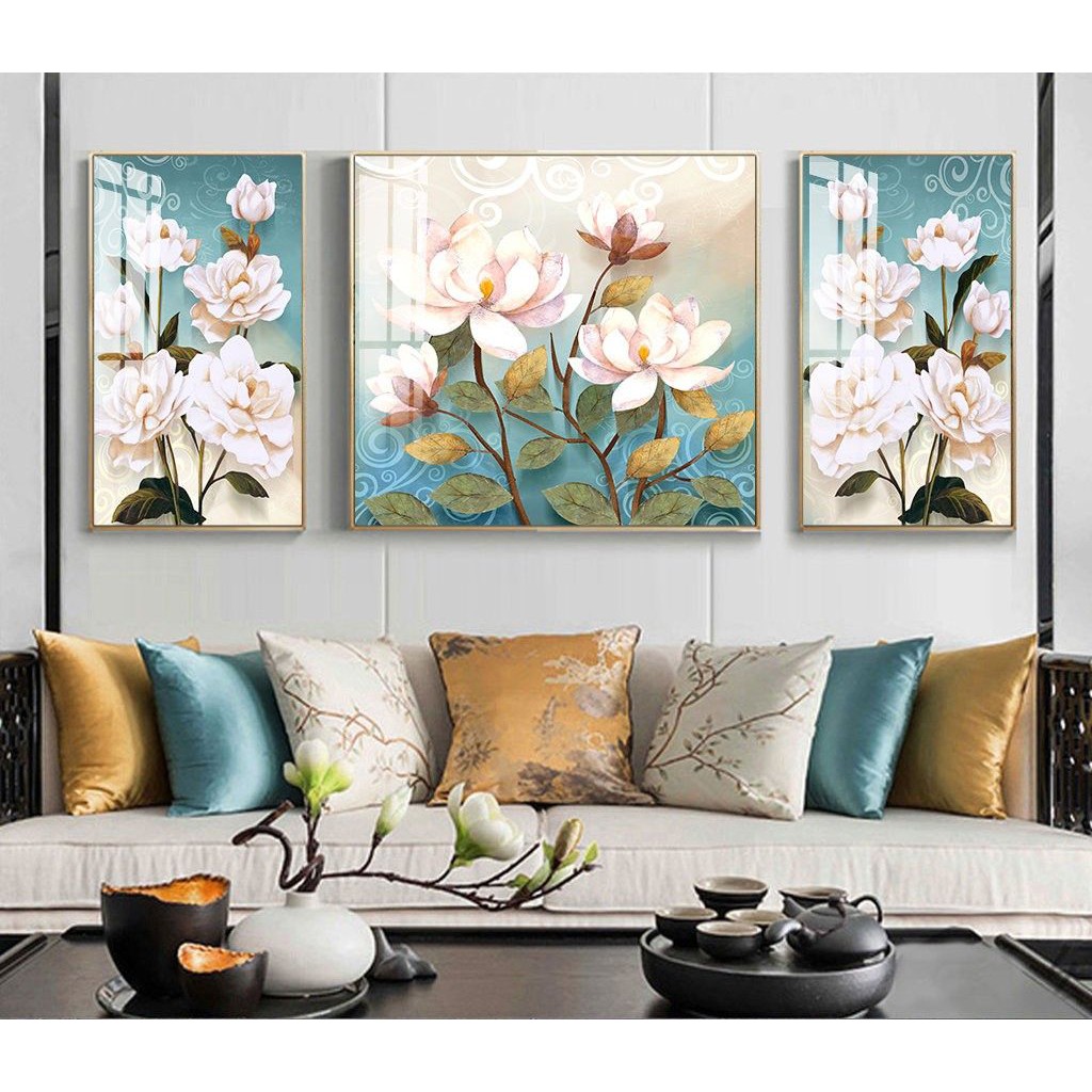 Bộ 3 Tranh Treo Tường Canvas CAO CẤP Hoa Mẫu Đơn Mang Ý Nghĩa May Mắn Tài Lộc Phong Thuỷ - MELYHOME DECOR