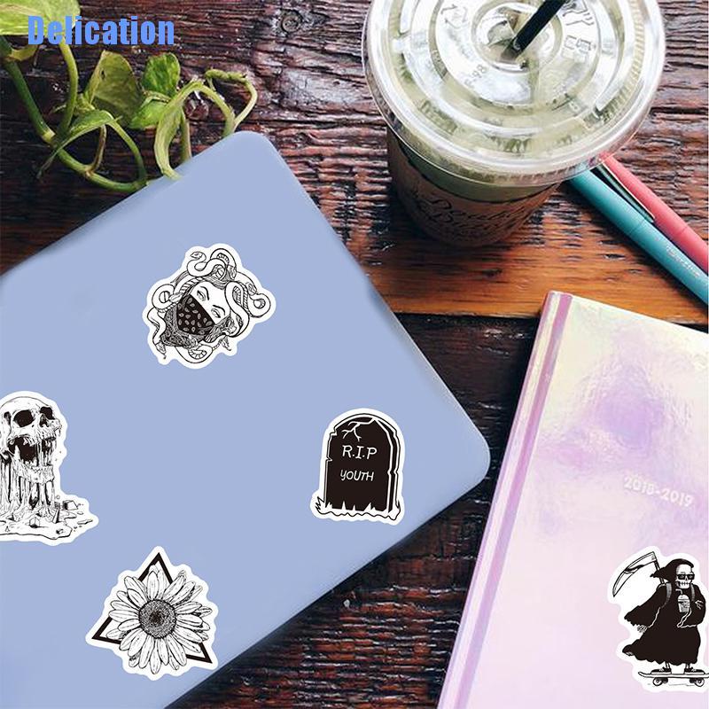 Set 50 Miếng Dán Trang Trí laptop Chống Thấm Nước Màu Đen Phong Cách Gohic