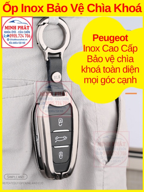 Vỏ Ốp Inox Bảo Vệ Chìa Khoá xe Ô Tô Peugeot 308 3008 5008