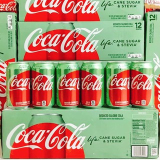 [ 1 PACK 12 LON] COCA LIFE, COCA ĐƯỜNG MÍA XANH LÁ