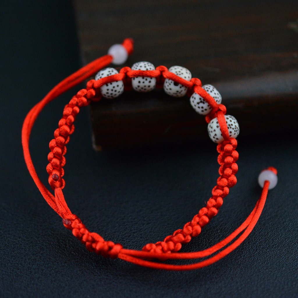 Vòng chỉ đỏ tết hạt bồ đề phong cách phật giáo CD71