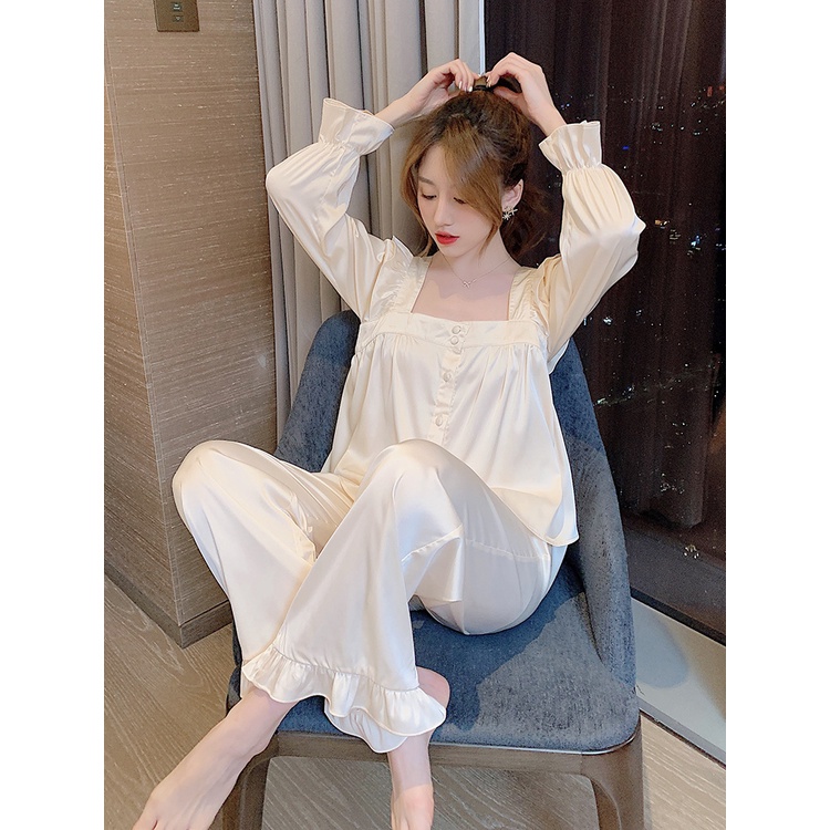 Bộ ngủ nữ dài tay mặc nhà bộ ngủ lụa LATIN IMODA, thoáng mát, vải mềm mịn, sang trọng free side từ 45-60kg | BigBuy360 - bigbuy360.vn