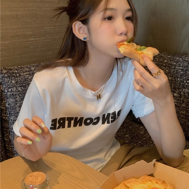 Áo thun IELGY tay ngắn dáng rộng in chữ thời trang năng động cho nữ