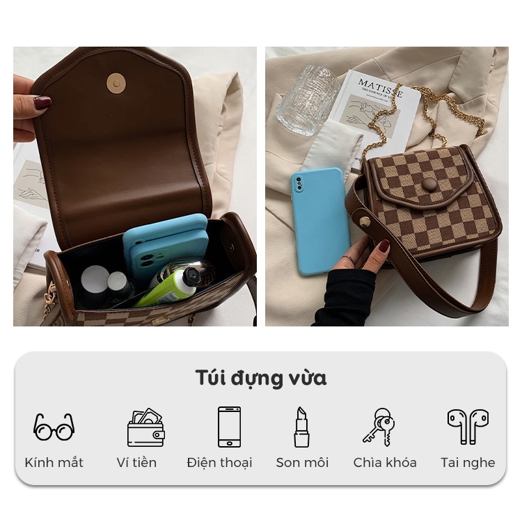 Túi xách nữ đẹp đeo chéo kẹp nách MUNGA chất liệu da cao cấp họa tiết caro thời trang công sở đi làm đi chơi TMG10