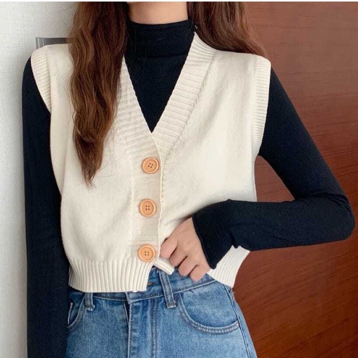 Áo Len Cardigan Không Tay Cổ Chữ V Dáng Ngắn Phong Cách Mới Cho Nữ