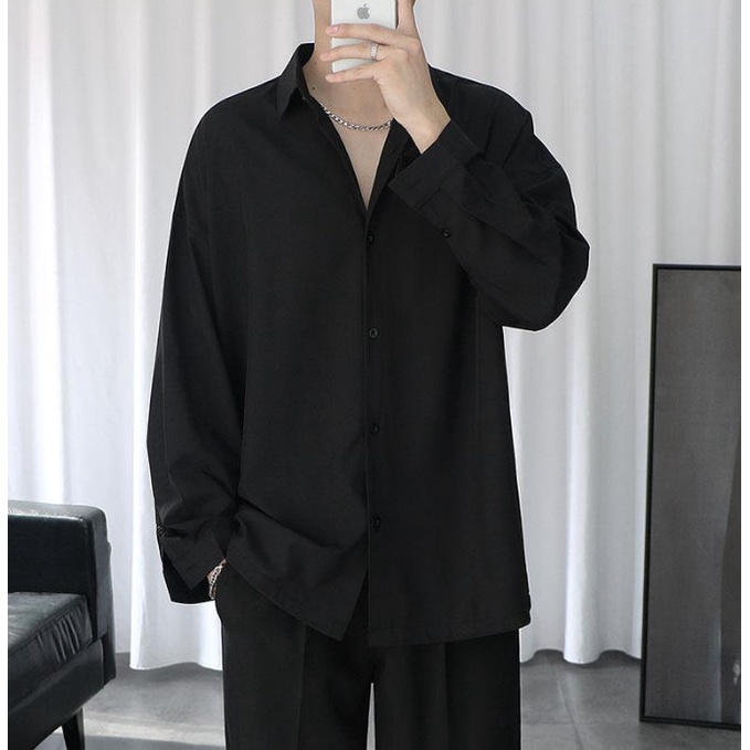 Áo sơ mi cổ bẻ tay dài form rộng nam nữ vải Lụa mềm mịn ít nhăn MRD02 từ 40-85kg