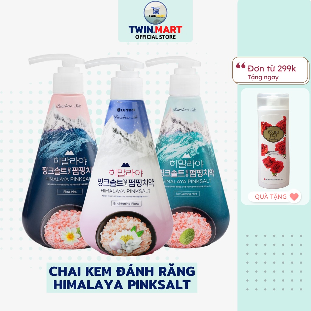 [Đơn 299k tặng sữa tắm 36k] Chai Kem đánh răng Muối Hồng Himalaya Pink Salt Pumping nhập khẩu Hàn Quốc 285g