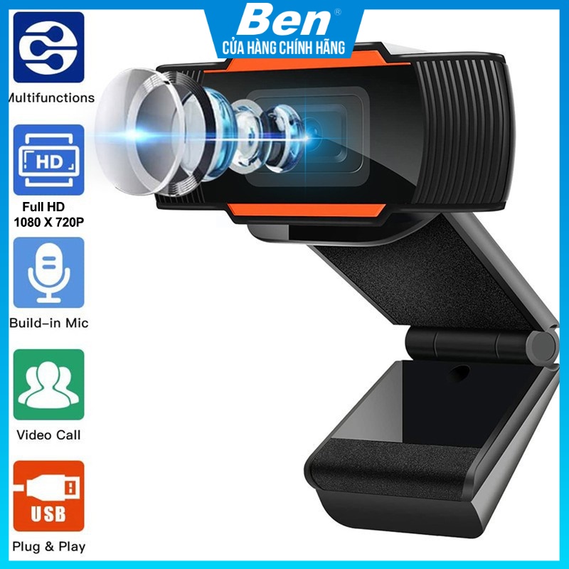 Webcam máy tính laptop livestream có Mic Full HD PC Gaming 720P High Solution , Bảo hành 12 tháng