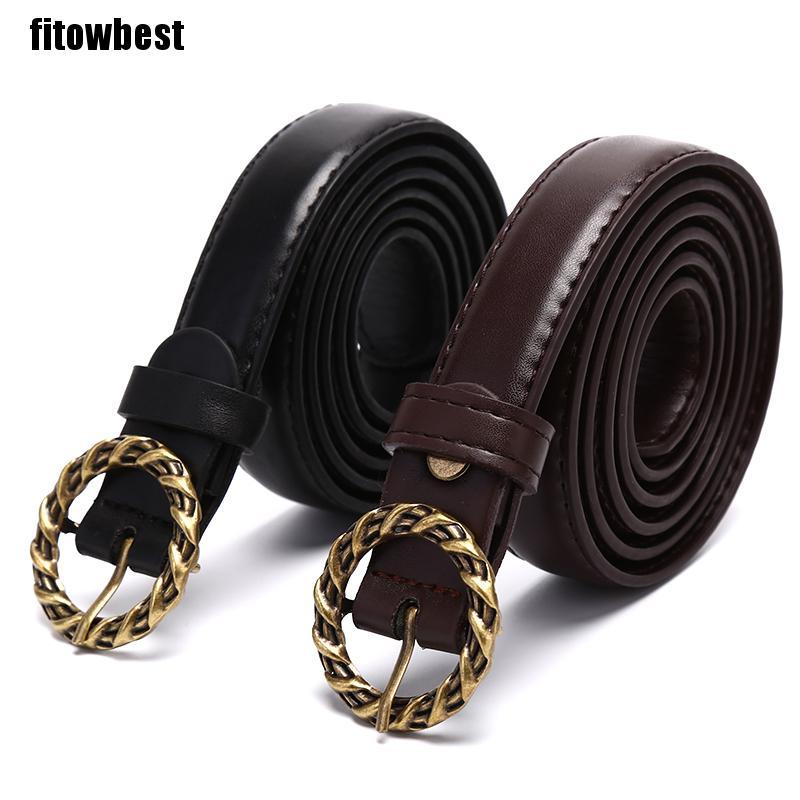 Thắt lưng nữ GJCUTE bằng da khóa tròn màu vàng đen