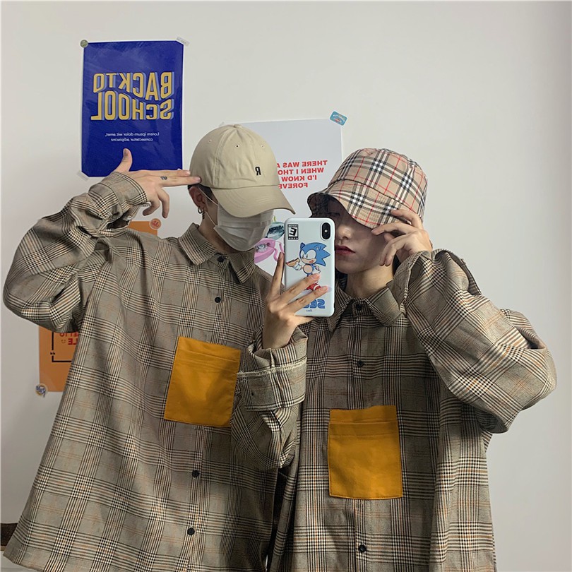 [Hàng Sẵn Sàng] Miễn Phí Vận Chuyển Áo Sơ Mi Nam Nữ 128287Áo Sơ Mi Tay Dài Dáng Rộng Màu Sắc Độc Đáo Phong Cách Retro Hàn Quốc Thời Trang Cho Nữ