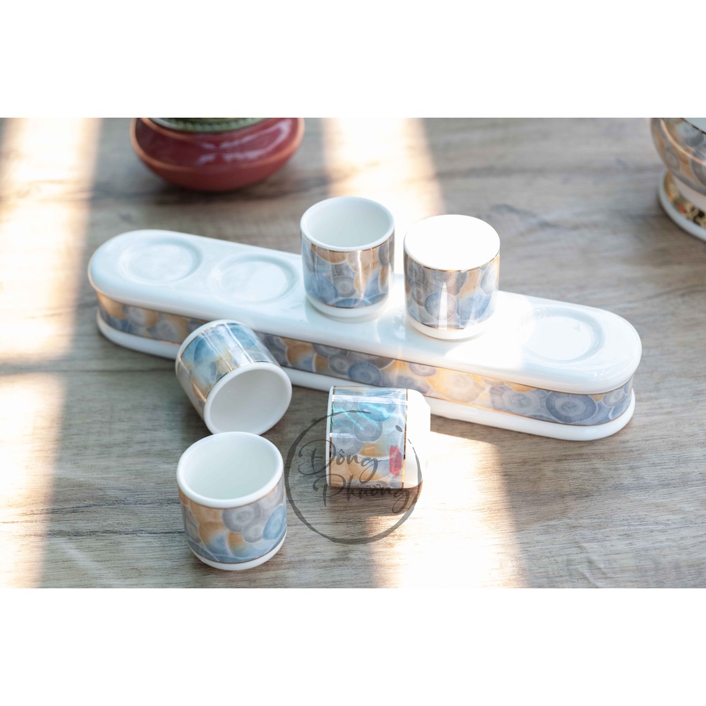 [ĐỒ THỜ CÚNG] BỘ CHUNG NƯỚC CÚNG SỨ TRẮNG VÂN XANH NGỌC CAO CẤP