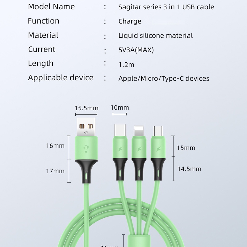 Dây Cáp Sạc Nhanh 3A Bằng Silicon Lỏng Màu Trơn 3A Cho Android Micro / Type C / iPhone iOS