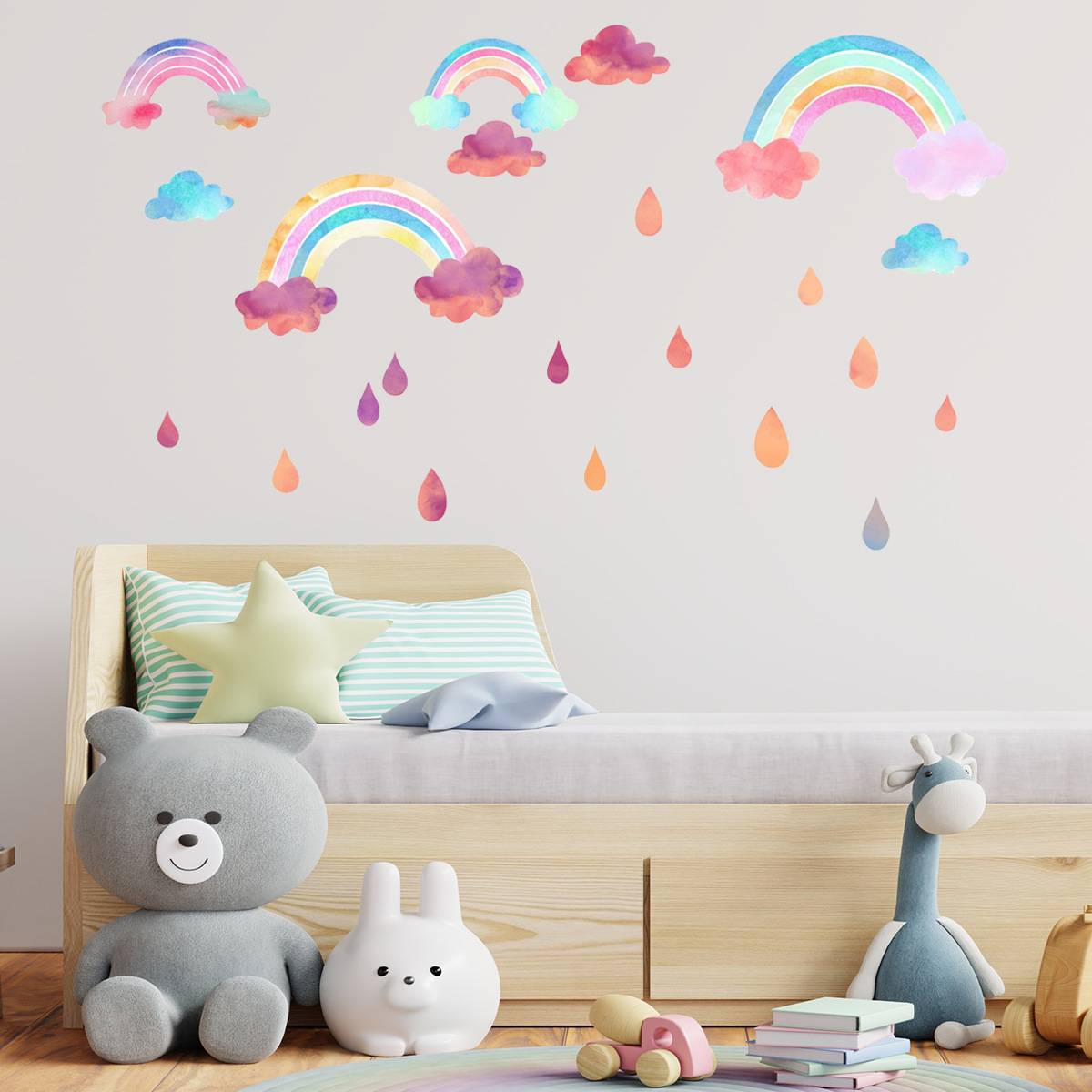 Cầu vồng mây mưa nhỏ giọt tường phòng trẻ em phòng ngủ tường trang trí dán tường có thể tháo rời