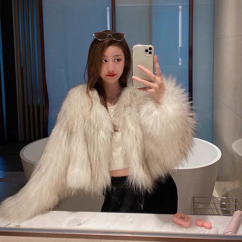 Áo khoác lông nữ hai màu trắng/ nâu sang trọng dành cho nữ hàng quảng châu loại đẹp