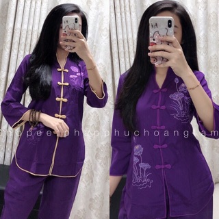 Đồ lam đi chùa # cổ tàu thêu sen kate viền phối