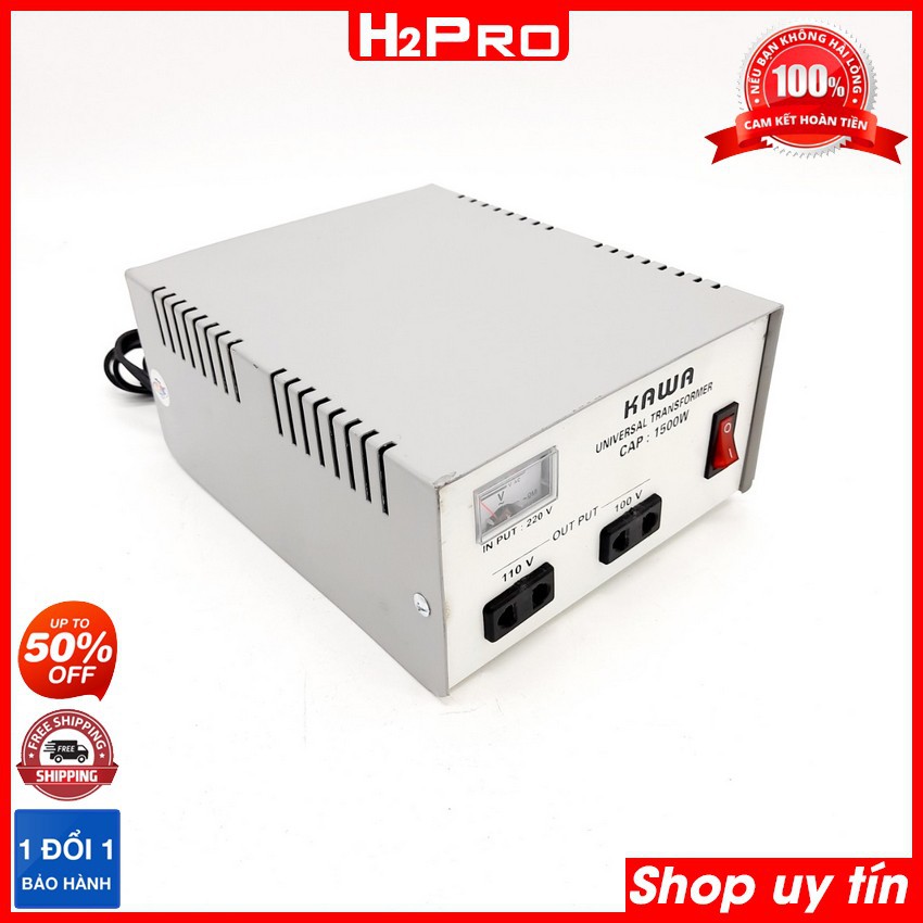 Biến áp tự ngẫu Kawa 1500W H2Pro, bộ đổi nguồn 220v sang 110v, 100V 1500w chính hãng