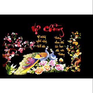 Tranh thêu lụa truyền thống CHƯA KHUNG VỢ CHỒNG 50x70cm