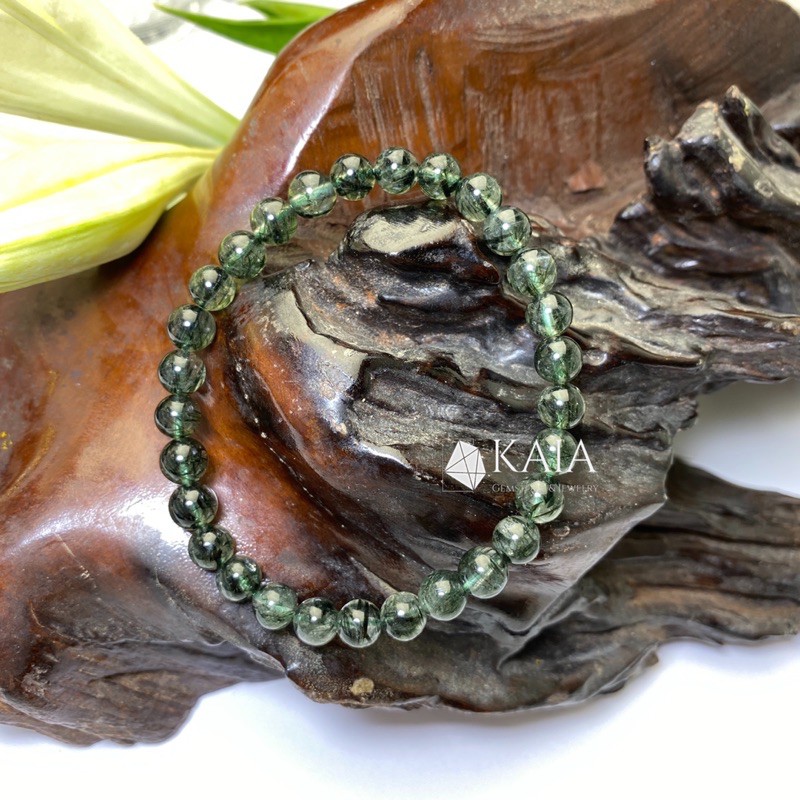 Vòng tay phong thủy thạch anh tóc xanh thiên nhiên 6 li KAIA