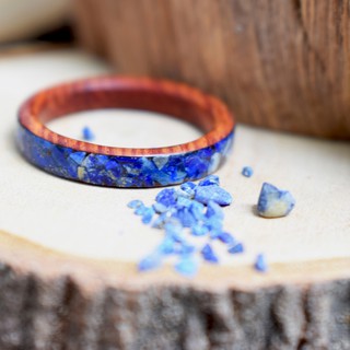 Nhẫn gỗ Mun cẩn đá Lapis lazuli