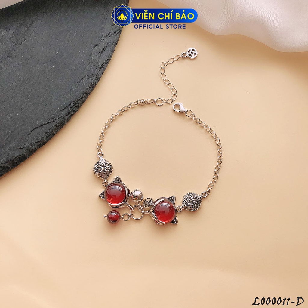 Lắc tay bạc nữ Hồ Ly Cửu Vỹ Thiên Hồ đá đỏ chất liệu bạc 925 thời trang phụ kiện trang sức nữ Viễn Chí Bảo L000011-D