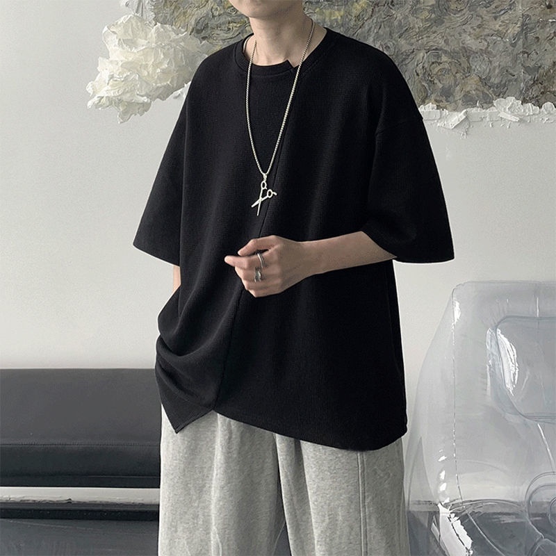 Áo Thun Tay Ngắn Dáng Rộng Phong Cách Hồng Kông Thời Trang Cá Tính Cho Nam
