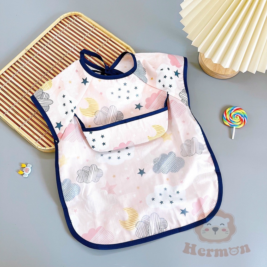 Yếm Ăn Dặm Cho Bé Chống Thấm Nước Ngắn Tay, Có Máng Hứng Thông Minh Dành Cho Bé Từ 5-36 Tháng Babibu - AYNT