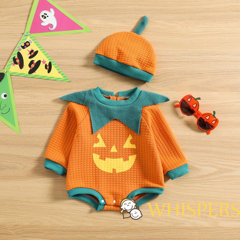 Áo Liền Quần Tay Dài In Hình Ma Bí Ngô Halloween Dễ Thương Cho Bé