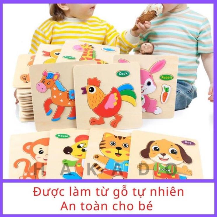 [Combo 10 tấm] Đồ chơi xếp hình, lắp ráp Tranh Ghép 3D- GỖ NỔI- nhiều hình Ngộ Nghĩnh