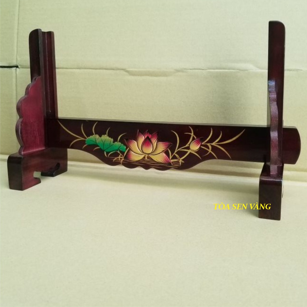 Chân đế khung hình thờ - Giá đỡ khung ảnh có nhiều kích thước, hoa sen nổi, màu nâu đen đậm