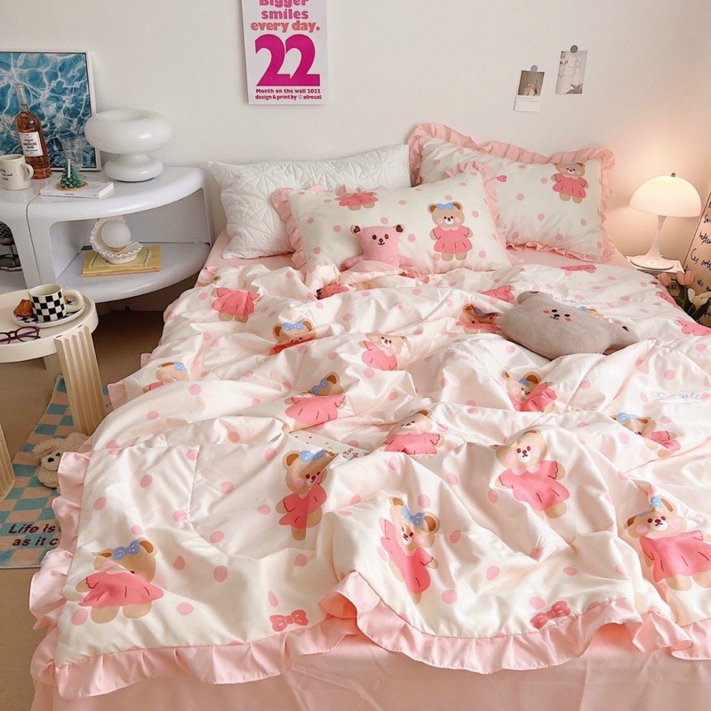 Set Đũi Chăn Hè Chần Bông Mỏng Nhiều Hoạ Tiết, Hàng Có Viền Bèo Xinh Xắn -shinbedding